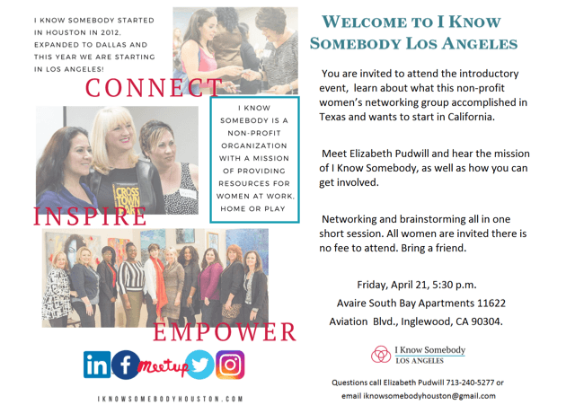 Womens Networking Group Los Angeles South Bay IKSLA Flyer 4.21 Event